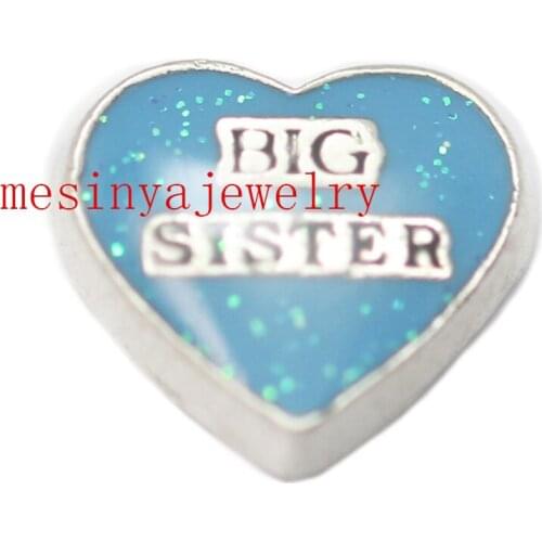 10pcs Blue Heart Shape Big Sister Custom Floating Charms For Glass Locket