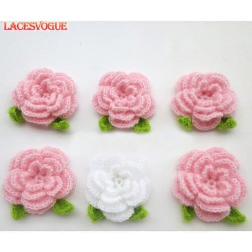 15PCS/lot Handmade woolen Yarn Crochet Knitted Flower applique Patchwork DIY needlework sewing accessories Cloth paste 480