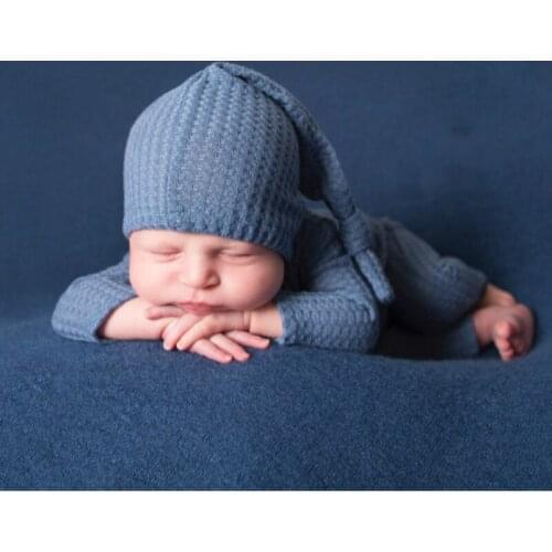2 Pcs/Set Infants Photo Shooting Clothing Baby Knitted Jumpsuit Long Tail Cap Kit Hat Romper Newborn Photography Props
