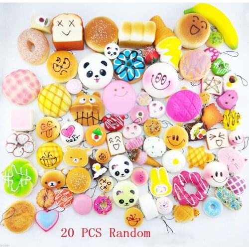 20Pcs Jumbo Medium Mini Random Squishy Soft Panda/Bread/Cake/Buns Phone Straps simulation bread