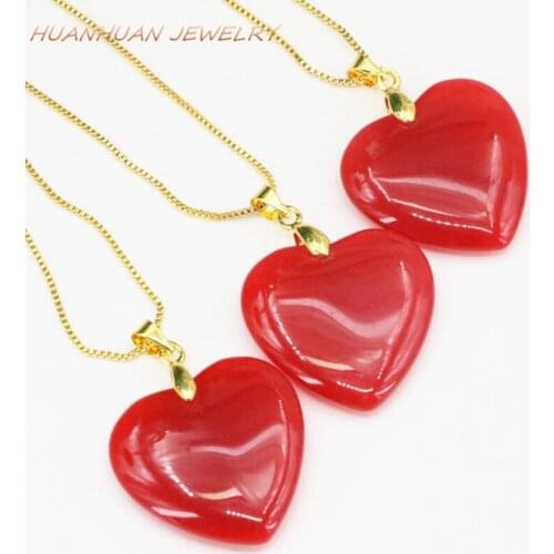 25mm Love Heart Shape Pendant For Women Red Natural Stone Jades Chalcedony Chain Necklace & Pendants Charms New Jewelry B3349