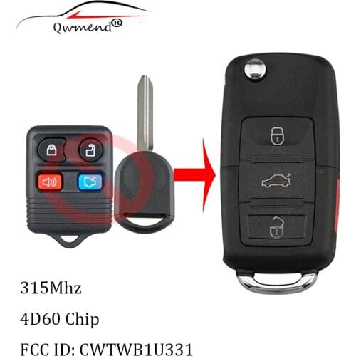 315Mhz Folding Remote Car Key For Ford CWTWB1U331 GQ43VT11T CWTWB1U322 CWTWB1U345 4Buttons With Transponder 4D60 chip