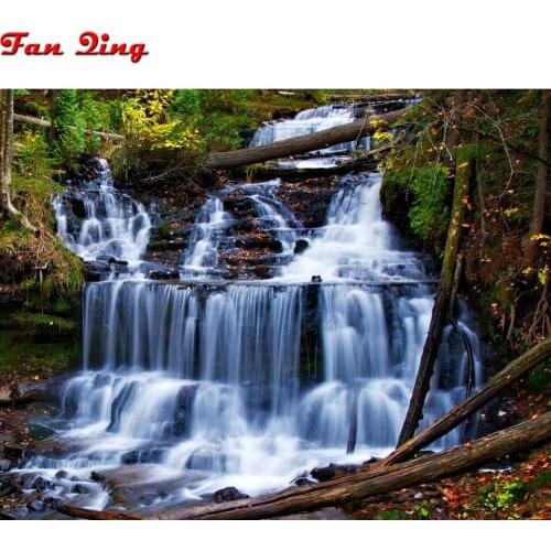 5D DIY Diamond Painting Waterfall Scenic Full Round Rhinestone Diamond Embroidery Landscape Cross Stitch Mosaic Home Decoration