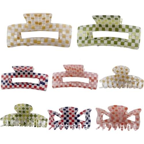 Acetate Hair Clip for Women Hollow Durable Barrettes Lovely Multicolor Plaid French Design Non-Slip Fashion Accessories