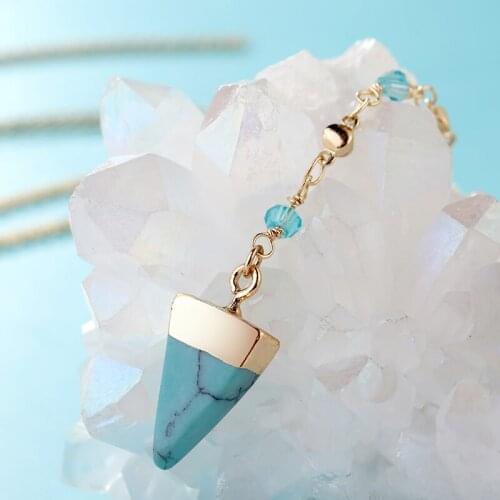 BOJIU New Fashion Romantic Trendy Girl Triangle Light Blue Stone Pendant Necklaces NKS006