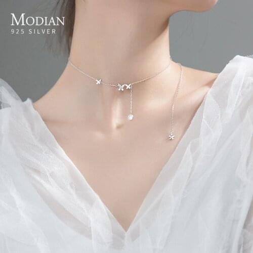 Modian Beautiful Cute Dancing Butterfly Tassel Zirconia 925 Sterling Silver Link Chain Chokers Necklace for Women Fine Jewelry