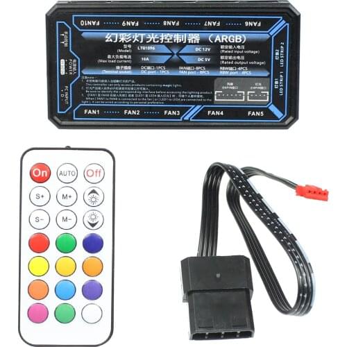 XT-XINTE 120MM RGB PC Cooler Fan Remote Controller Case Controller 10 ports 2 LED Strip Lights For Computer Silent Gaming Case