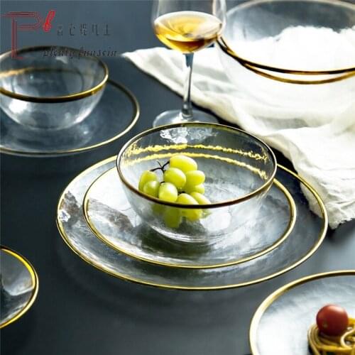 Pure Color Ins Nordic Style Phnom Penh Western Glass Tableware Transparent Salad Fruit Plate Small Exquisite Creative