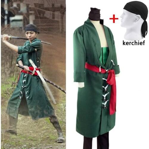 5PCS Japanese Anime One Piece Roronoa Zoro Cosplay Costume Comic Halloween Cosplay robe Full Set