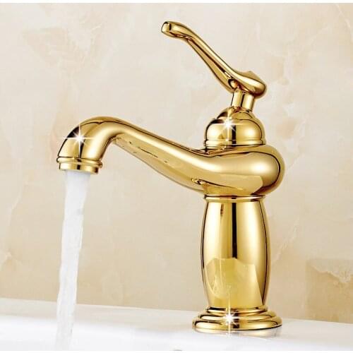 Basin Faucet Brass Bathroom Sink Mixer Tap Hot & Cold Faucet Deck Mounted Gold/Chrome Lavatory Tap Magic Lamp Style Water Crane