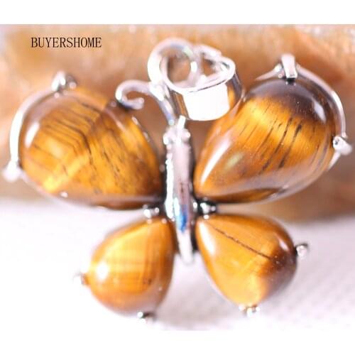 Men Women Jewelry Gift Natural Gold Tiger Eye Stone Bead Animal Butterfly Pendant For Necklace 1Pcs K468