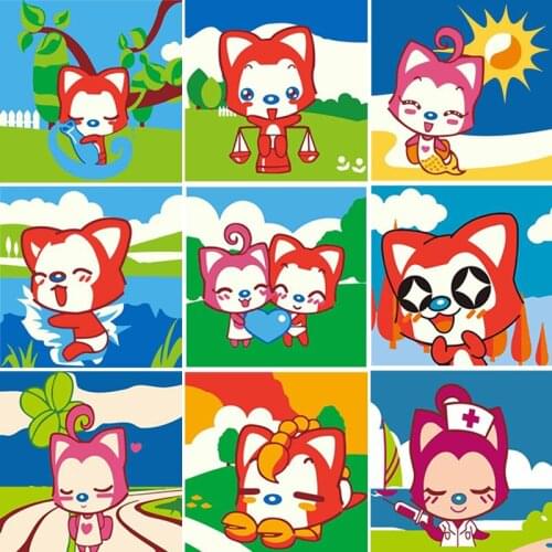 20x20cm Kids Image Fox DIY Painting By Numbers Modern Wall Art Picture coloring By Number Children Gift Home decor Artwork