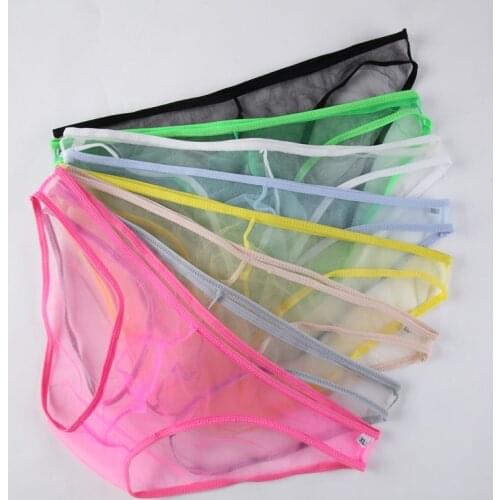 7Pcs/Lot Mens Sexy Underwear Briefs Men Ultra thin Transparent Comfortable Panties Low Rise Mesh U Pouch Male Mini Underpants