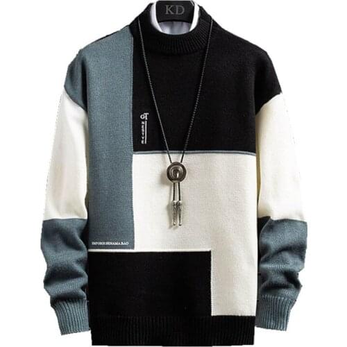 New Winter Cashmere Warm Sweater Men Turtleneck Mens Pullover Patchwork Slim Fit Sweaters Tops Knitted Mens Christmas Jumper