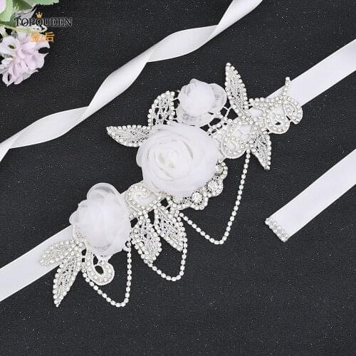 TOPQUEEN S499 Bridal Sash Wedding Belt Bling Belts for Women Formal Dress Flower Beaded Belts for Wedding Dresses Saree for Kids