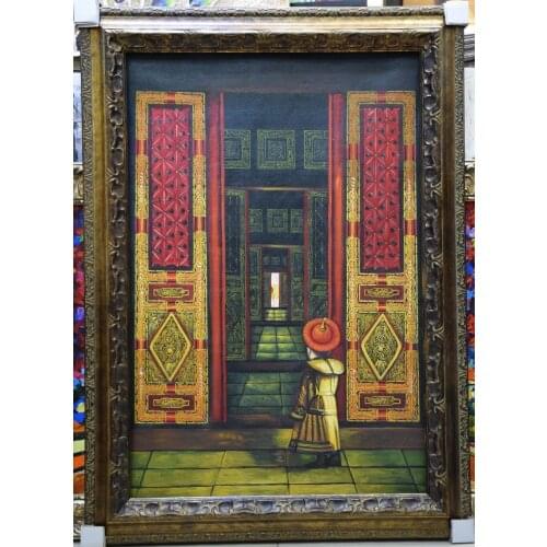 Hand Painted Figure Oil Canvas Painting Chinese Ancient Palace Emperor Canvas Painting Wall Art Picture Painting for Living Room