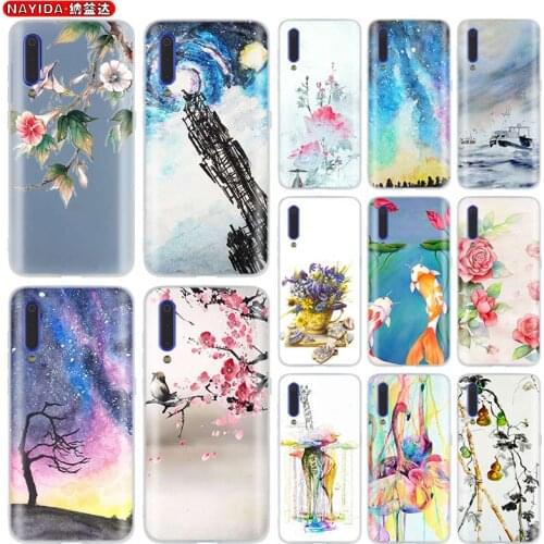 Silicone Case For Xiaomi 11 Ultra 10 9 8 a2 a3 Lite Mi 9 9se 6x 5x Cc9 8 9 11Pro Cover Chinese watercolor painting Clear