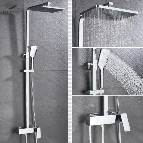 Bathroom Faucet Chrome/Black Rain Shower Head Bath Faucet Wall Mounted Bathtub Shower Mixer Tap Shower Faucet Shower Set Mixer