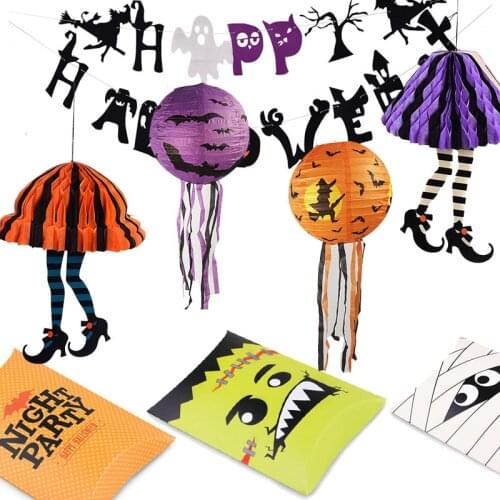 Happy Halloween Decoration Treat Bags Kraft Paper Treat Box Halloween Cake Topper Happy Halloween Banner Decoration HA001