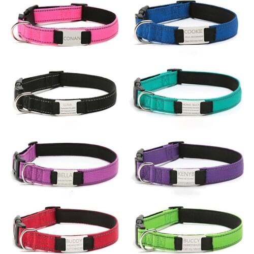 Reflective Dog Collar Personalized Pet Tag Collar Custom Puppy Cat Nameplate ID Collars Engraved Comfortable Diving cloth Padded