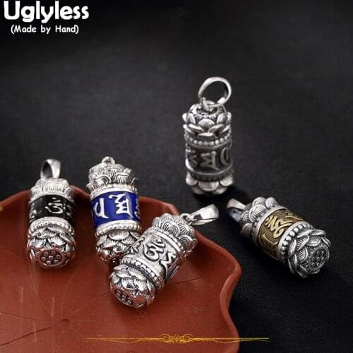Uglyless Real 925 Sterling Silver Fine Jewelry Engraved Lotus Pendant without Chain Gaudencio Openable Box Mantra Enamel Bijoux