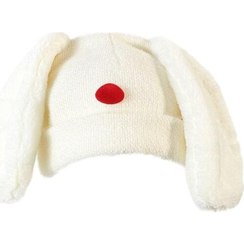 Japanese Style Women Sweet Rabbit Bunny Ears Beanie Hat Winter Knitted Outdoor Thermal Warm Fuzzy Cuffed Stretchy Ski Cap 094B