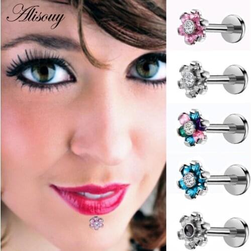 Alisouy 1 PCS Labret Lip piercing jewelry High Quality 16G Zircon Anodized Internally Threaded Prong Gem body piercing jewelry