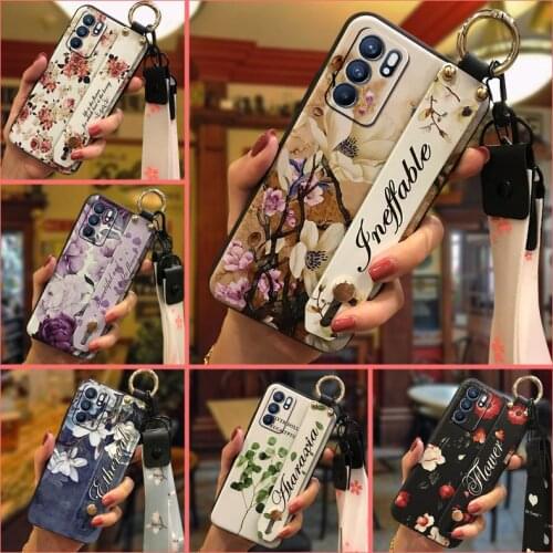 Back Cover Wrist Strap Phone Case For OPPO Reno6 5G Wristband For Woman For Girls Waterproof