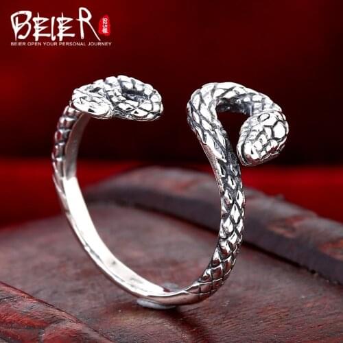 Beier sterling jewelry 2015 fashion animal ring circling snake opening ring D1008