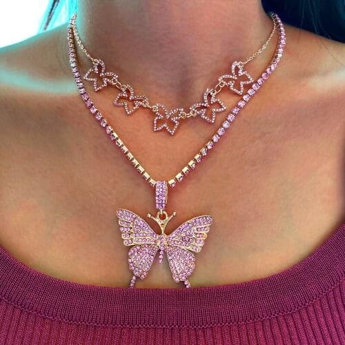 New Luxury Punk Crystal Butterfly Pendant Tennis Necklace For Women Hollow Animal Rhinestone Choker 2020 Party Jewelry Collar