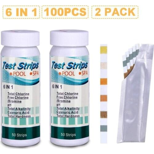 100pcs 6-in-1 Swimming Pool Ph Test Paper Residual Chlorine Value Alkalinity Test Strip Ph Tester Pool Cleaner Accessories #T2P