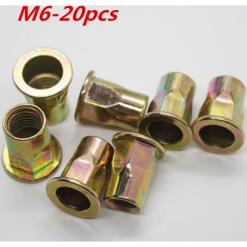 20pcs/lot M6 Rivet Nut carbon steel Flat head hex rivet nut Insert nut Blind rivet Rivnut free shipping