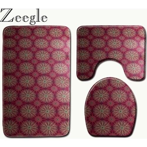 Zeegle 3Pcs Anti-slip Bath Toilet Mats Set Coral Fleece Absorbent Bathroom Carpet Pedestal Rug Toilet Lid Cover Rustic Carpets
