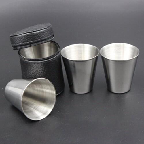 30ML Durable Stainless Steel Camping Cutlery Compact Size Cover Cup Camping Cup Drinking Coffee Tea Beer Outdoor Travel Party