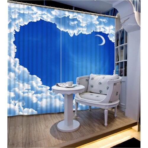 3D Curtain Decoration Window Curtain Blue Sky Cloud moon Curtains Living Room Custom Photo Printing Curtains For Bedroom