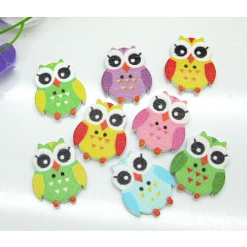 50pcs 21x25mm Colorful 2 Holes Mixed Bird Owl Wooden Buttons For Clothes Crafts Sewing Scrapbooking DIY Accessories