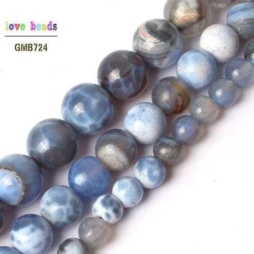 6/8/10mm Blue Dragon Vein Fire Agates Round Carnelian Ball Beads for jewelry making DIY Bracelet Strand 15"