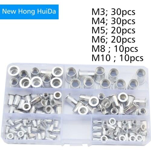 Aluminun Rivet Nut Flat Head Metric Threaded Rivnut Insert Standard Rivetnut Blind Nutsert Assortment Kit Set M3 M4 M5 M6 M8 M10