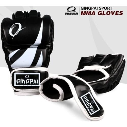 GINGPAI Half Finger PU Leather Boxing Gloves Adult Professional MMA Gloves Training Fighting Martial Arts Muay Thai Gloves