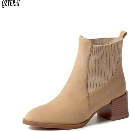 QZYERAI New style Genuine leather Fashion boots Female boots Womens boots The European black cowhide Womens shoes