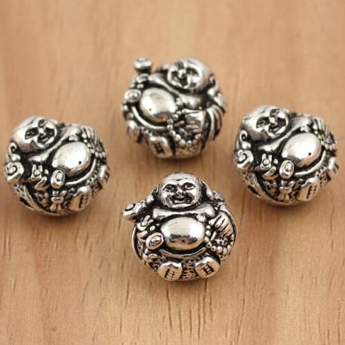 100% 925 silver Laughing Buddha Statue Beads Real Sterling Silver Buddhist Happy Buddha Jewelry Beads DIY bracelet beads