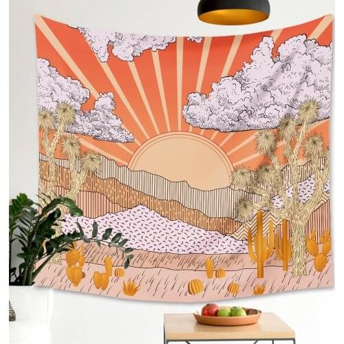 Mountain Sun Tapestry Landscape sunrise Tree Golden Cactus Wall Hanging Tapestries Wall Cloth Psychedelic Tapiz Home Decor