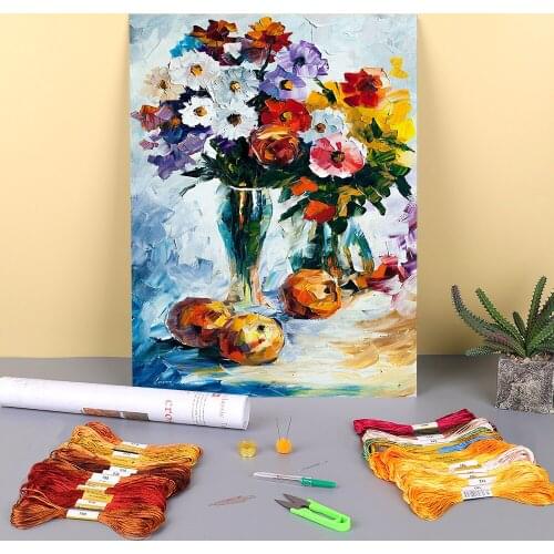 Apples And Flowers Printed Canvas 11CT Cross Stitch DIY Embroidery Kit DMC Threads Craft Handiwork Knitting Different