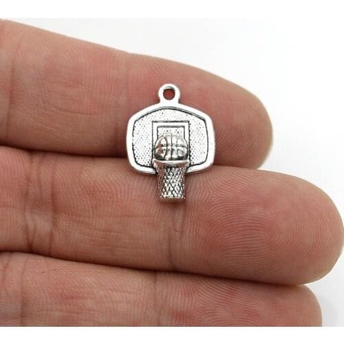 JAKONGO Antique Silver Plated Basketball Charms Pendants for Jewelry Making Bracelet DIY Accessories Findings 14x20mm 10pcs/lot