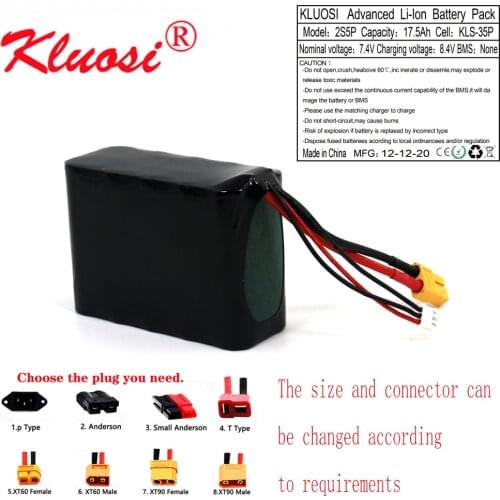 KLUOSI 7.4V 17.5Ah 18Ah 2S5P 8.4V High Capacity UAV Rechargeable Li-ion Battery for Various RC Airplane Quadrotor XH2.54-3P XT60