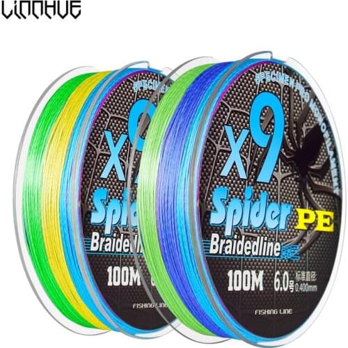 LINNHUE 100M PE Braided Fishing Line 9 Stands 19-132LB 5 Colors Mix Japan Multifilament PE Line for Carp Fishing Saltwater Braid
