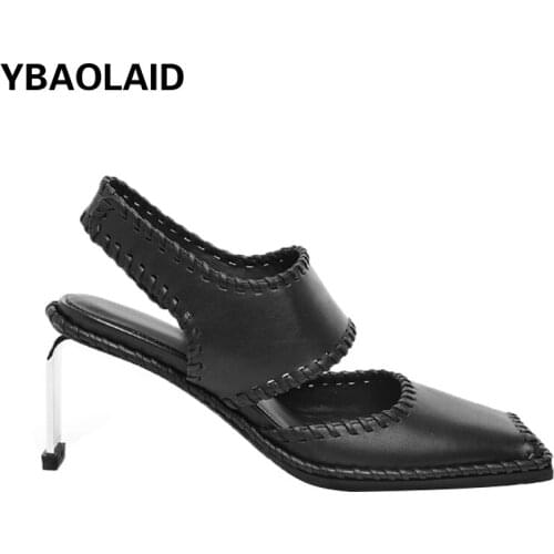 Fashion Solid Color Cowhide Fish Mouth Braided Velcro High Heels 2021 Summer New Catwalk Leather Square Toe High Heel Sandals