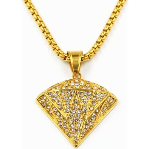 Hip Hop Mens Inlaid Hand Pendant Necklace with rhinestone Unisex Party Nightclub Charm Stainless Steel Essential Necklace