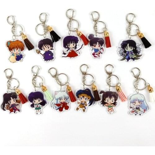 Inuyasha Keychain Man Acrylic Key Chain Women Key Holder Couples Keyring Anime Key Ring girl Pendant Porte Clef Higurashi Kagome