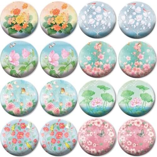 ZEROUP 16pcs Round Glass Cabochon New Flower Pictures Mixed Pattern Fit Base Earring Setting for Jewelry Flatback BCH-292